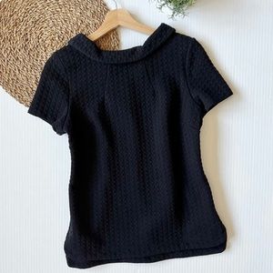 Boden Black Jacquard Portrait Collar Top